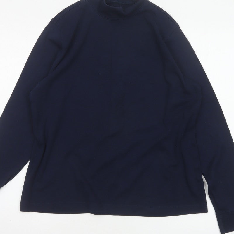 Lands' End Women's Blue M Basic Cotton Mock Neck Long Sleeve T-Shirt