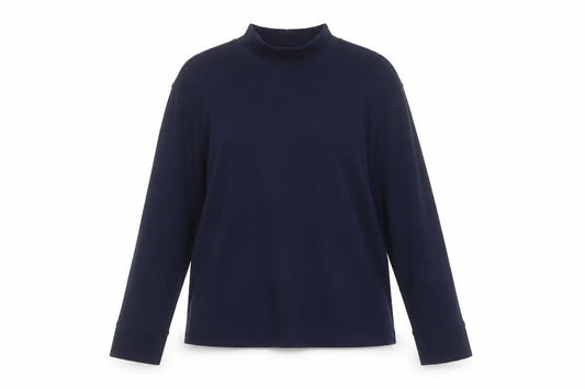 Lands' End Women's Blue M Basic Cotton Mock Neck Long Sleeve T-Shirt