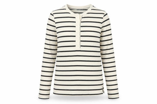 FatFace Women Ivory Black Stripe Jersey Polo Top UK 10 Long Sleeve