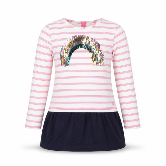 Joules Girls White Pink Striped Rainbow Sequin Tunic Top 9-10 Years