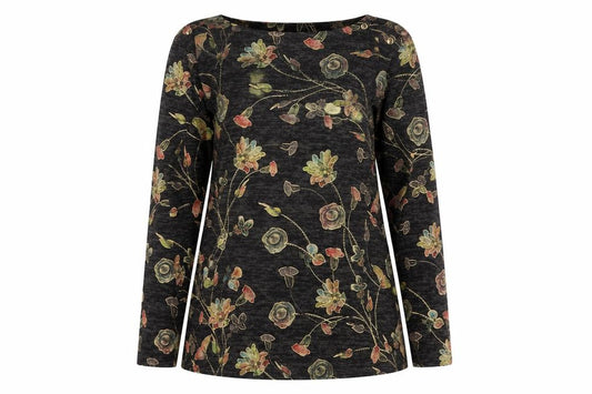 Marks and Spencer Women’s Charcoal Floral Jersey Top UK 14 Long Sleeve