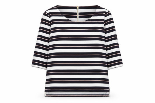 Marks & Spencer Women Blue Stripe UK 18 3/4 Sleeve Zip Tunic Top
