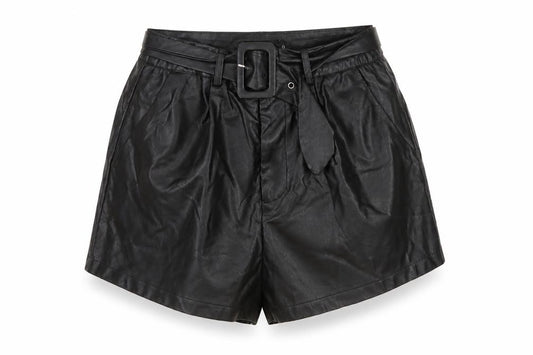 PrettyLittleThing Women Black UK 8 High Rise Belted Faux Leather Shorts