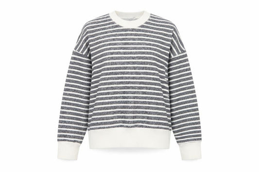 Zara Women Grey Ivory Striped Crew Neck Long Sleeve Basic Top Size S