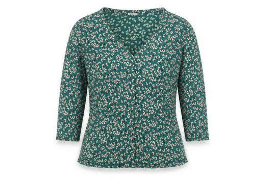 Fat Face Women’s Green Floral V-Neck Ruffle Blouse UK 10