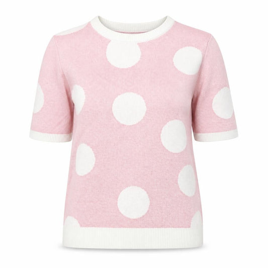 Marks & Spencer Women Pink Polka Dot Knit Jersey Top UK 14