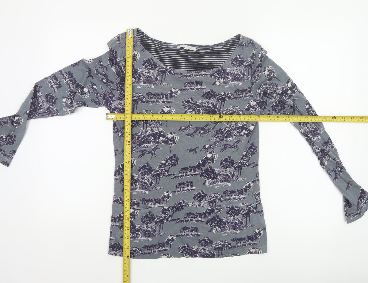 White Stuff Women Grey Horse Print Cotton Basic Boat Neck Blouse UK 8