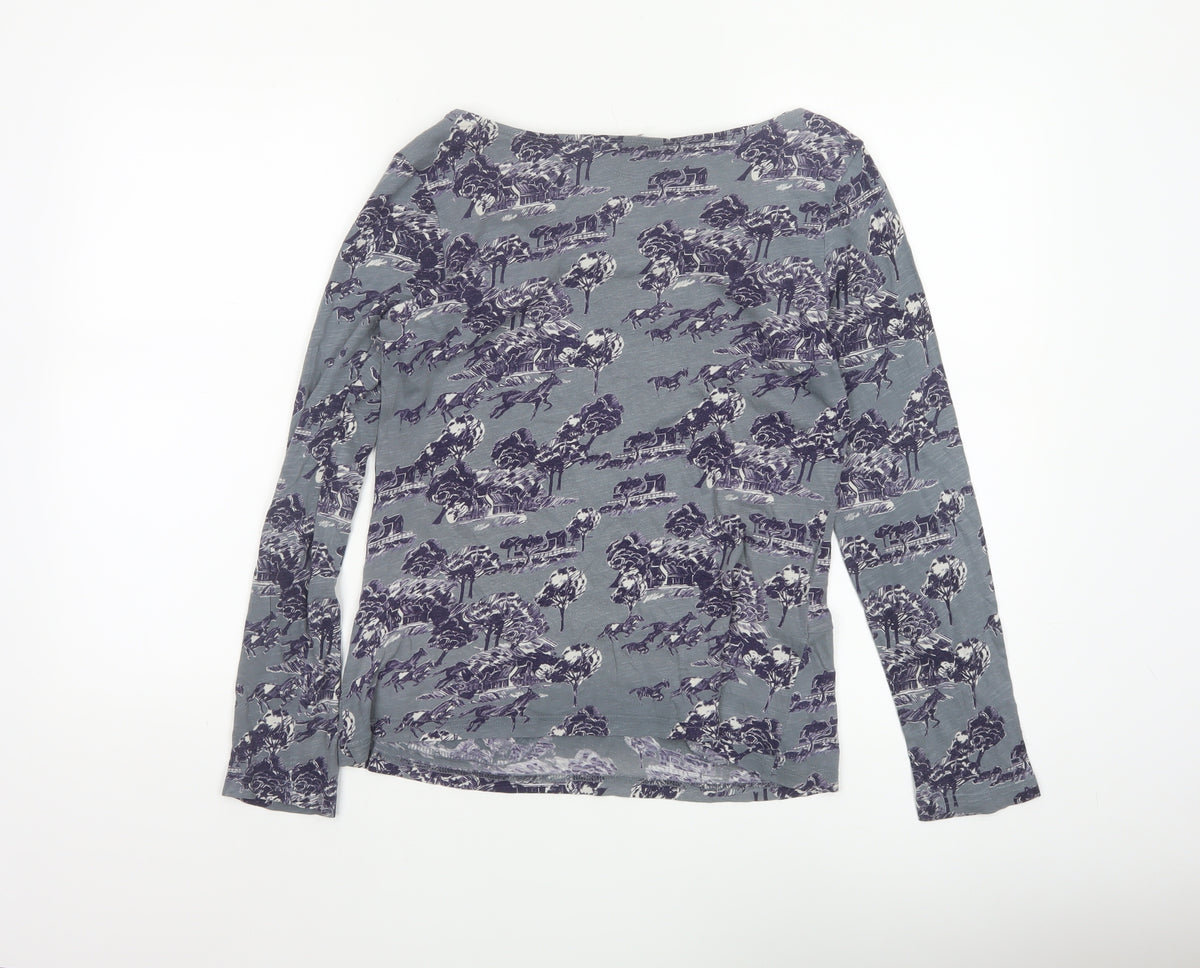 White Stuff Women Grey Horse Print Cotton Basic Boat Neck Blouse UK 8