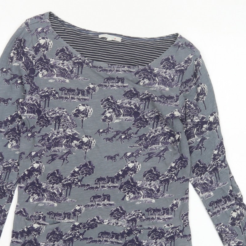 White Stuff Women Grey Horse Print Cotton Basic Boat Neck Blouse UK 8