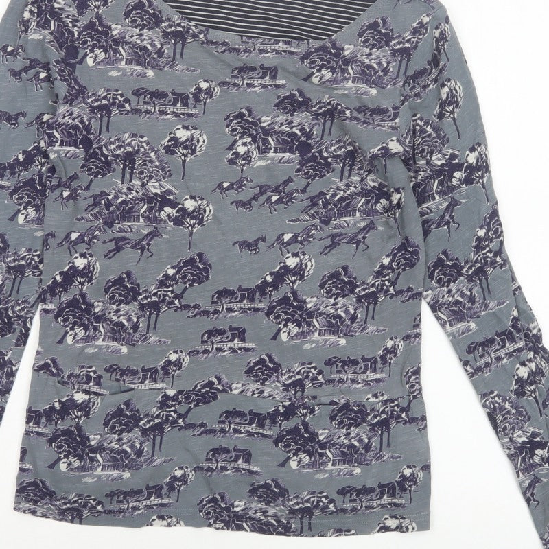 White Stuff Women Grey Horse Print Cotton Basic Boat Neck Blouse UK 8