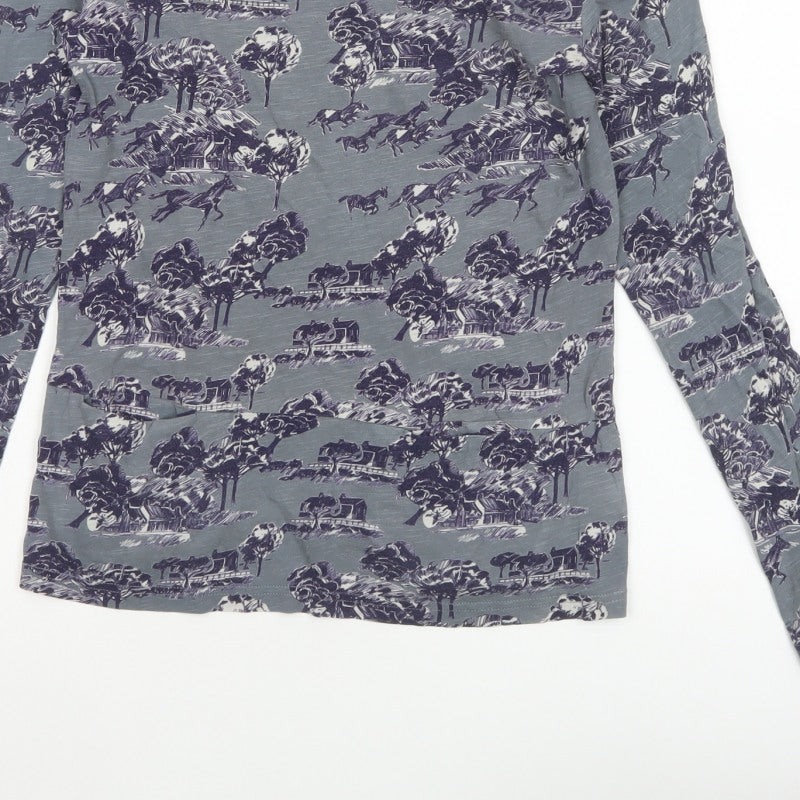 White Stuff Women Grey Horse Print Cotton Basic Boat Neck Blouse UK 8