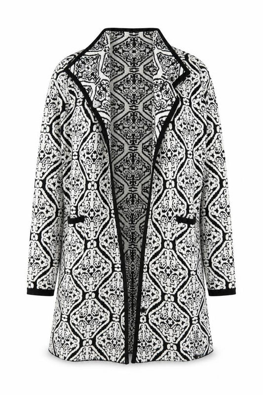 Ame Smith Women Black White M Geometric Knit Open Cardigan Long Sleeve