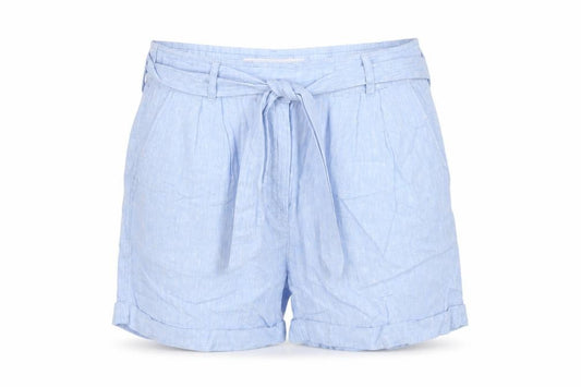 M&S Womens Blue Linen Paperbag Belted Cuffed Shorts UK 10