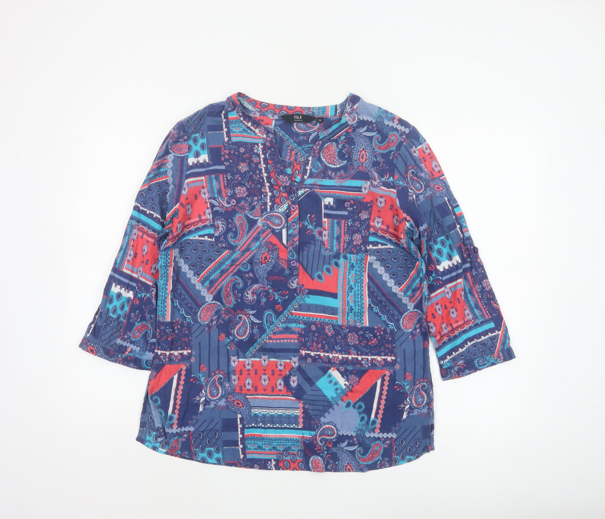 Isle Collection Women's Multicoloured Paisley Basic Blouse UK 16 Long Sleeve