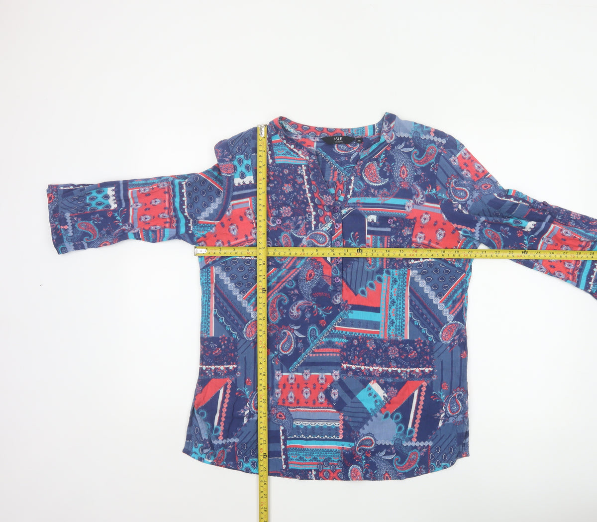 Isle Collection Women's Multicoloured Paisley Basic Blouse UK 16 Long Sleeve