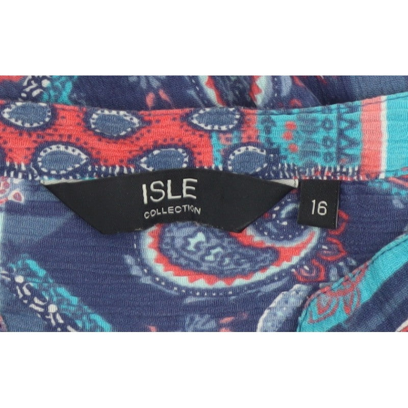 Isle Collection Women's Multicoloured Paisley Basic Blouse UK 16 Long Sleeve