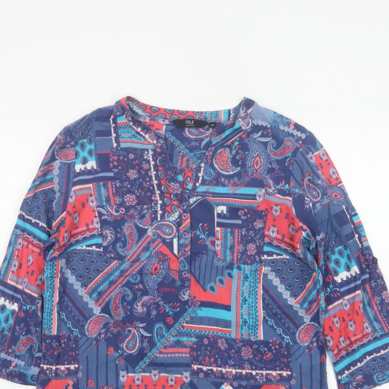 Isle Collection Women's Multicoloured Paisley Basic Blouse UK 16 Long Sleeve