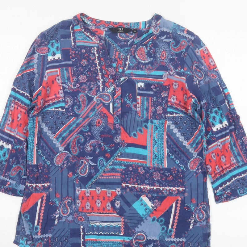 Isle Collection Women's Multicoloured Paisley Basic Blouse UK 16 Long Sleeve