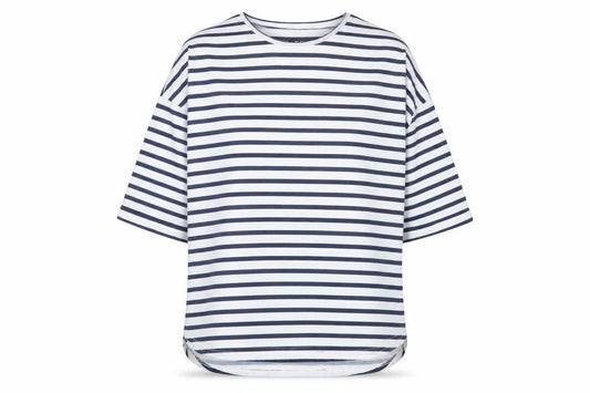New Look Women White Blue Stripe Relaxed Jersey T-Shirt Size M