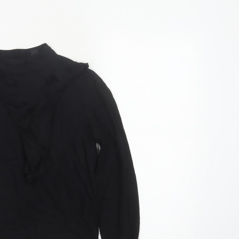 Monki Women Black XS High Neck Ruffle Long Sleeve Blouse