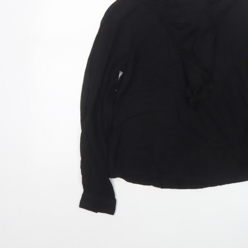 Monki Women Black XS High Neck Ruffle Long Sleeve Blouse