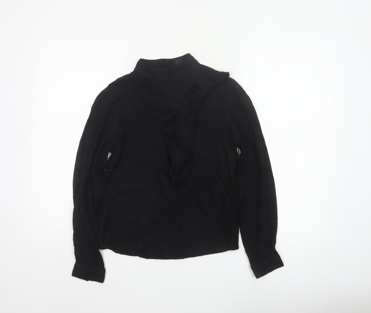 Monki Women Black XS High Neck Ruffle Long Sleeve Blouse