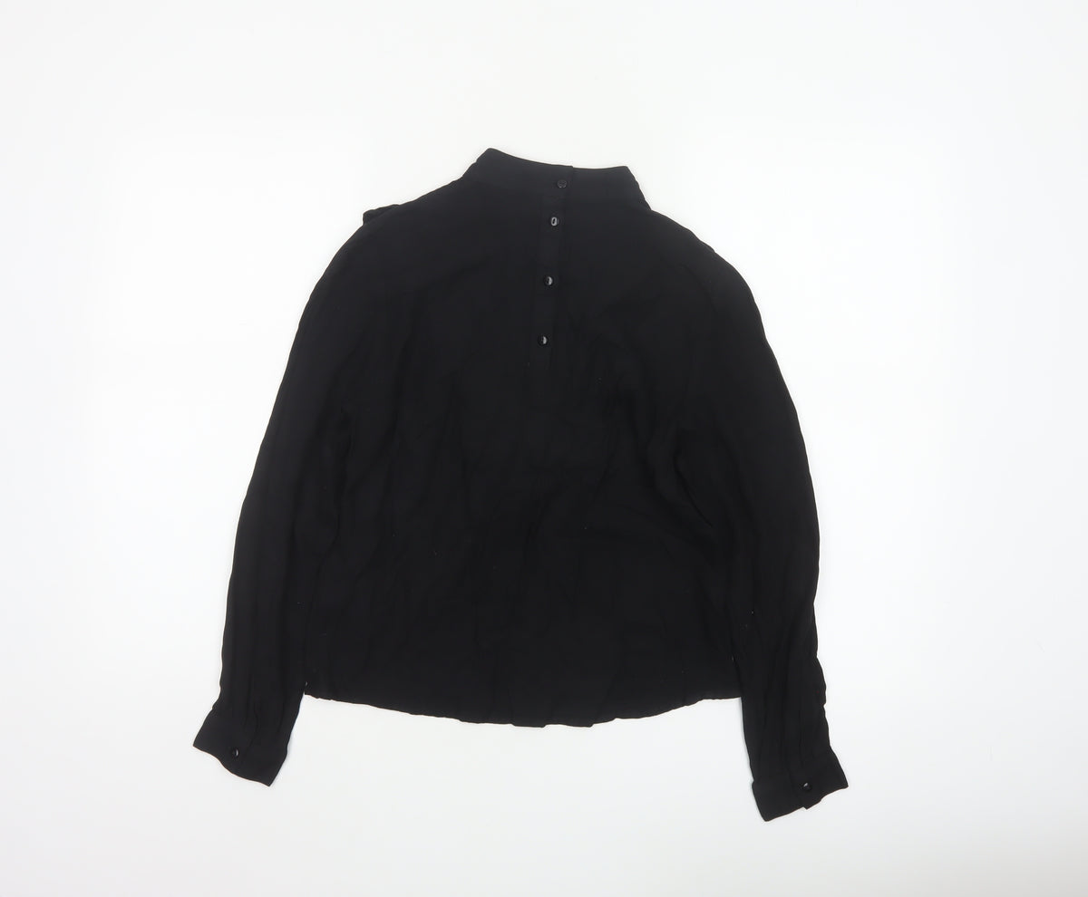 Monki Women Black XS High Neck Ruffle Long Sleeve Blouse