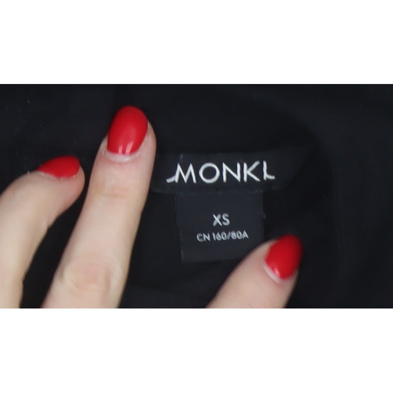 Monki Women Black XS High Neck Ruffle Long Sleeve Blouse