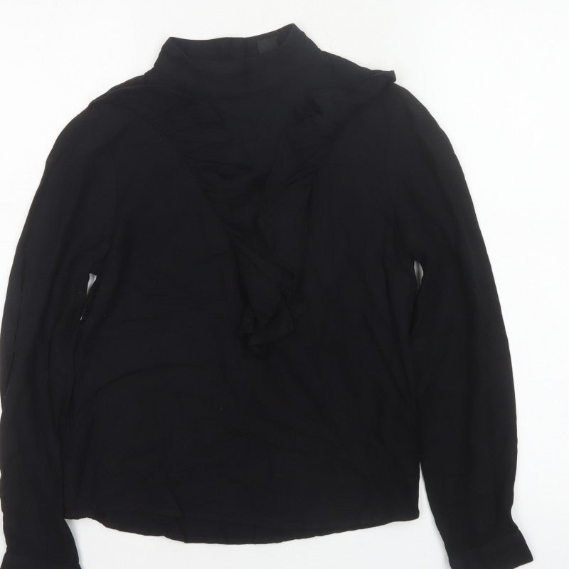Monki Women Black XS High Neck Ruffle Long Sleeve Blouse