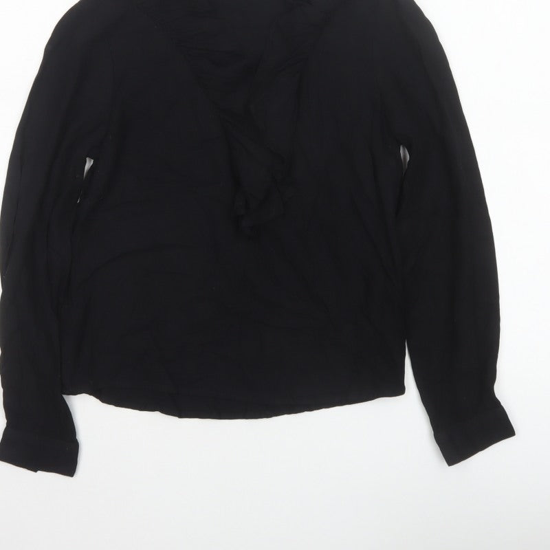 Monki Women Black XS High Neck Ruffle Long Sleeve Blouse
