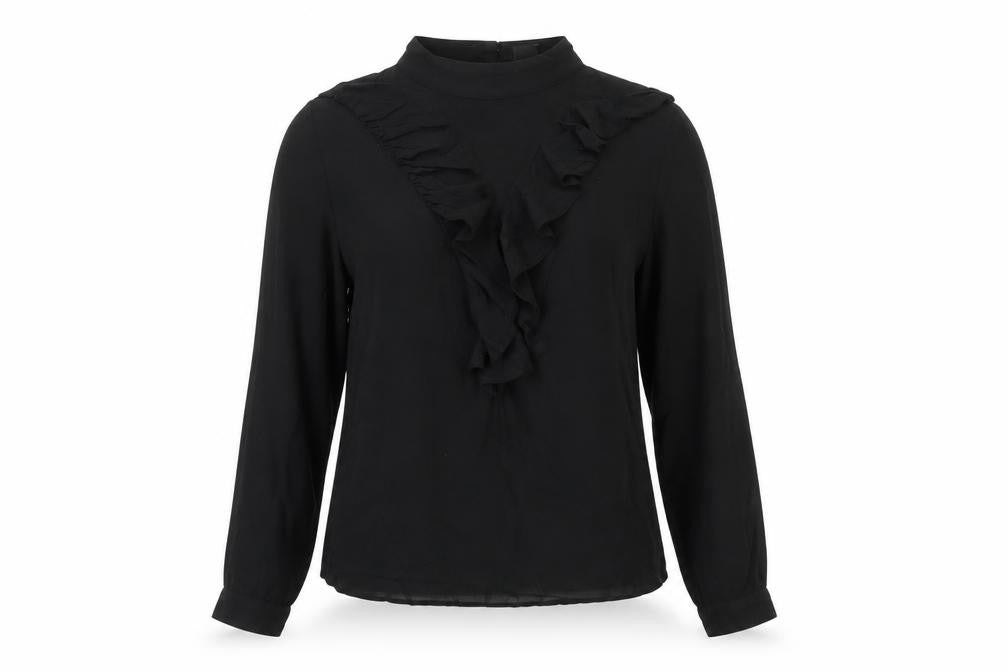 Monki Women Black XS High Neck Ruffle Long Sleeve Blouse