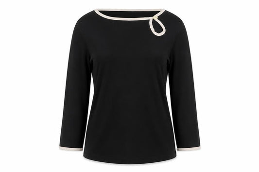 Dorothy Perkins Women Black Ivory Trim Keyhole Cotton Blouse UK 12