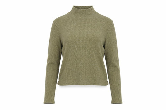 ASOS Design Women Green S Rib Knit Mock Neck Long Sleeve Top