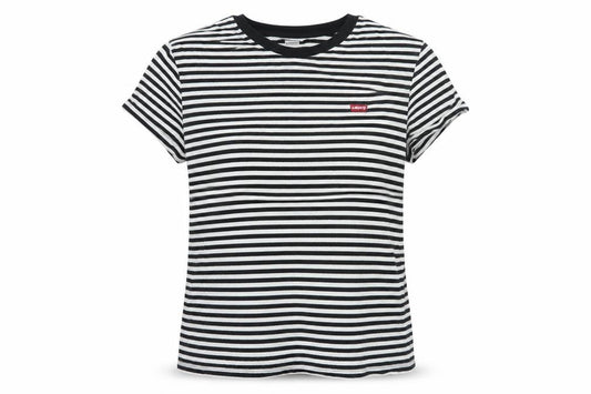 Levi's Women Black White S Ringer Striped Cotton Short Sleeve T-Shirt