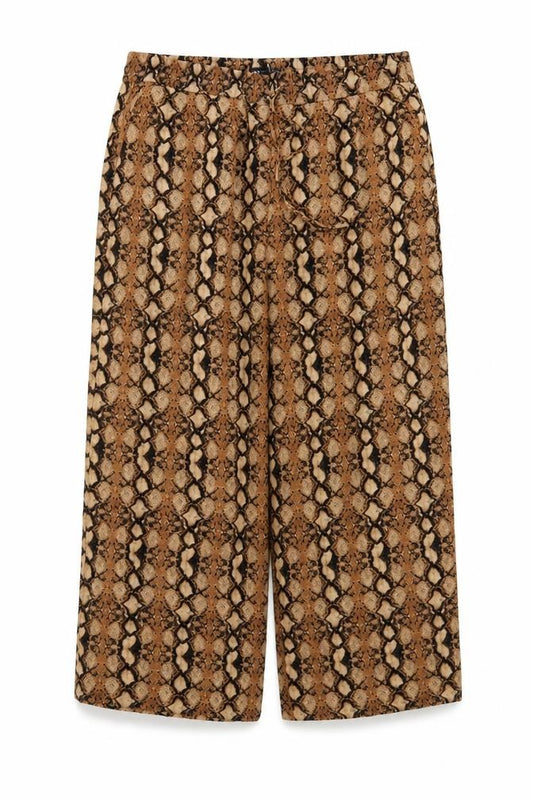 M&S Women Brown Snake Print Wide Leg Cropped Trousers UK 18 Short
