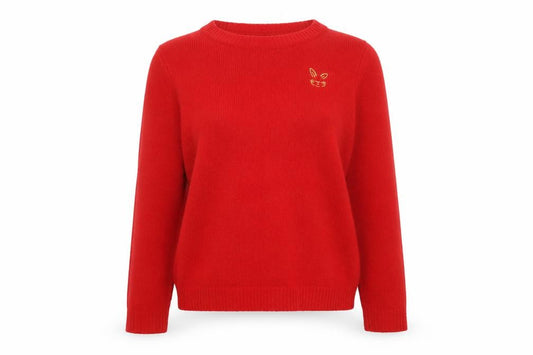 Cupcakes and Cashmere Women Red L Cat Embroidered Cashmere Jumper