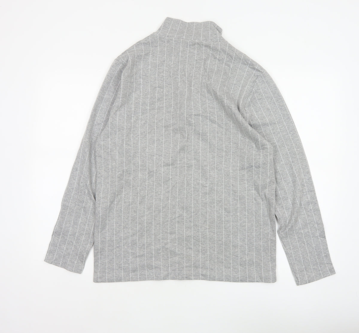 Topman Men Grey Pinstripe Quarter Zip Mock Neck Sweatshirt M