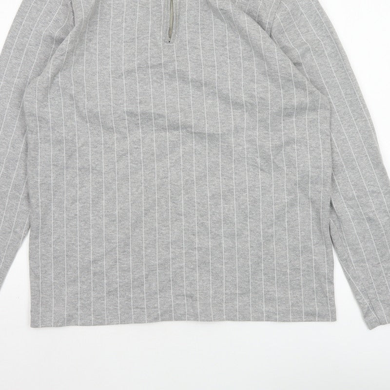 Topman Men Grey Pinstripe Quarter Zip Mock Neck Sweatshirt M