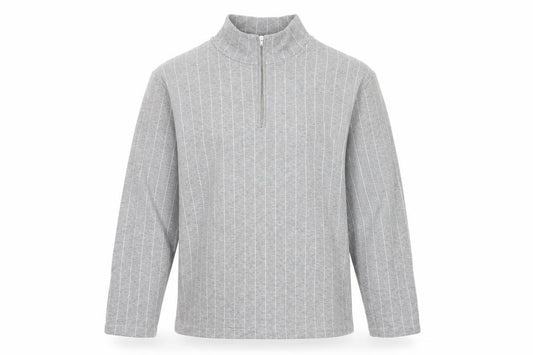 Topman Men Grey Pinstripe Quarter Zip Mock Neck Sweatshirt M