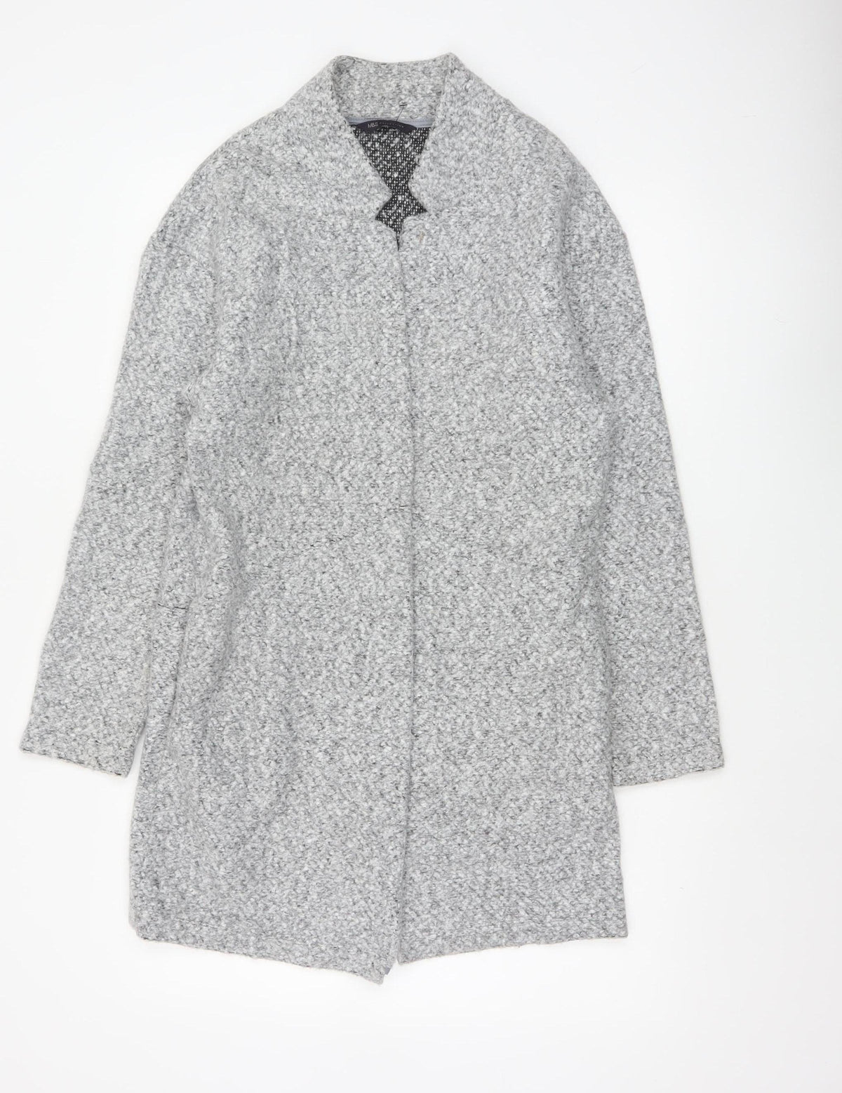 Marks & Spencer Women Grey UK 10 Long Open Bouclé Coatigan Pockets