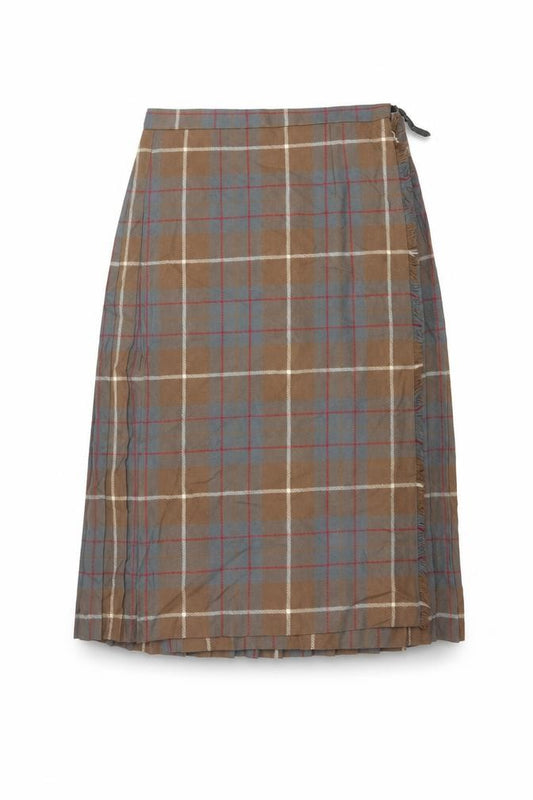 Moffat Woollens Women Brown Plaid Pleated Wrap Kilt Skirt UK 12