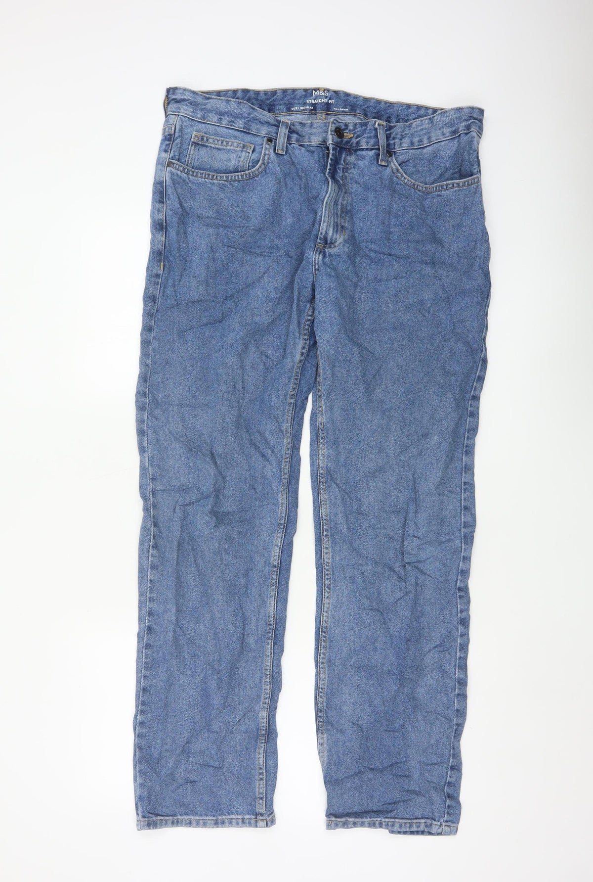 Marks and Spencer Men Blue 34/31 Regular Straight Fit Denim Jeans