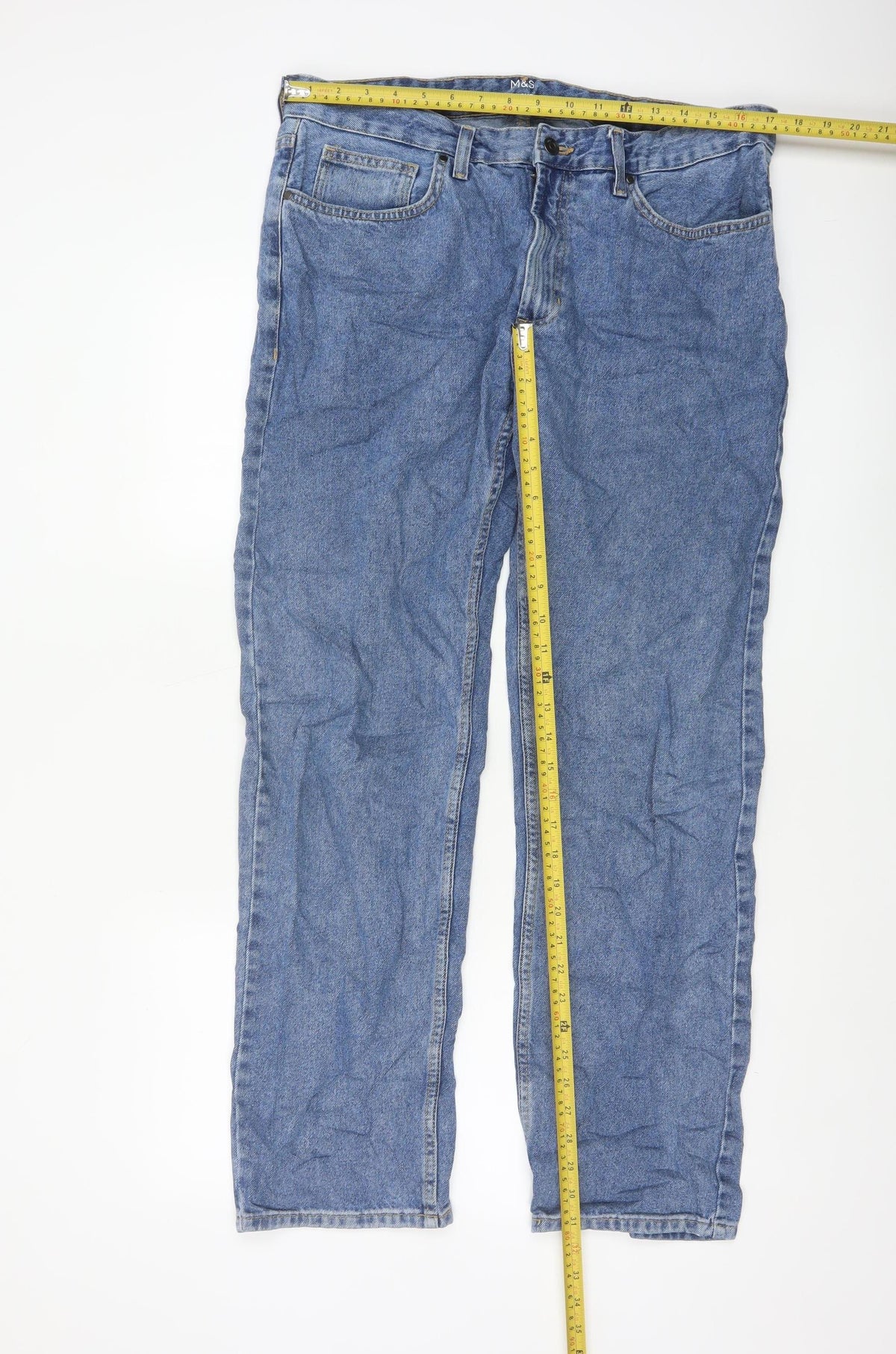 Marks and Spencer Men Blue 34/31 Regular Straight Fit Denim Jeans