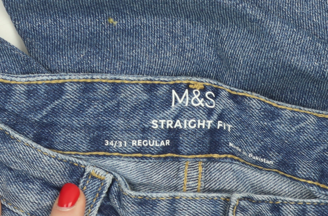 Marks and Spencer Men Blue 34/31 Regular Straight Fit Denim Jeans
