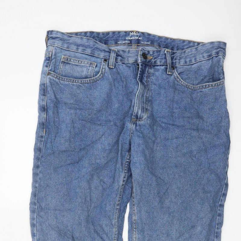 Marks and Spencer Men Blue 34/31 Regular Straight Fit Denim Jeans