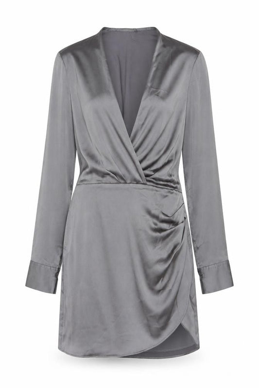 Zara Women Grey M Satin Wrap Dress Long Sleeve Asymmetric