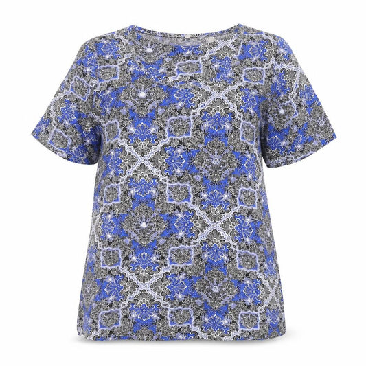 Anthology Women Blue Floral Cotton Tunic Blouse UK 14 Short Sleeve