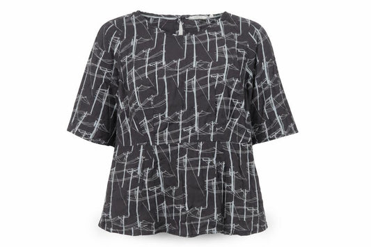 White Stuff Women Black Size 12 Geometric Cotton Tunic Blouse 3/4 Sleeve