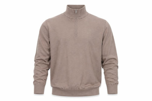 Autograph Mens Beige L Merino Wool 1/4 Zip High Neck Jumper