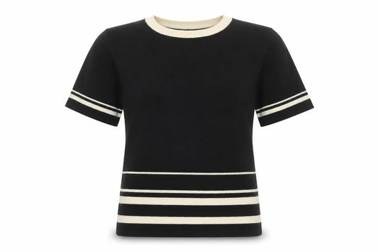 Alexon Women Black Ivory Striped 100% Wool Short Sleeve Pullover Jumper S
